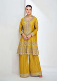 Elegant Yellow Chinnon Silk Sharara Suit