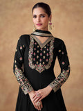 Elegant Black Chinon Silk Gown with Dupatta