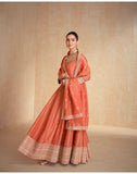 Elegant Rust Orange Organza Jacquard Silk Anarkali Suit with Dupatta