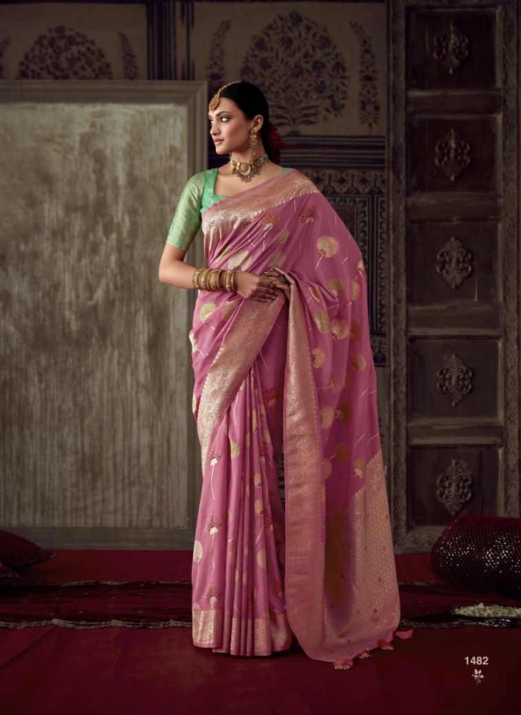 Elegant Pink Dola Silk Saree with Minakari Weaving and Designer Unstitched Blouse