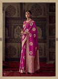 Radiant Fuchsia Pink Dola Silk Saree with Minakari Weaving and Designer Unstitched Blouse