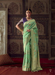 Elegant Pastel Green Dola Silk Saree with Minakari Weaving and Designer Unstitched Blouse