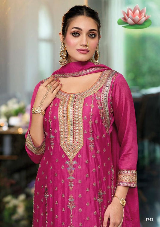 Elegant Pink Chinnon Embroidered Short Shirt Set with Bottom & Dupatta