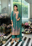 Elegant Green Chinnon Embroidered Short Shirt Set with Bottom & Dupatta