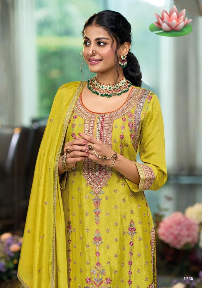 Elegant Yellow Chinnon Embroidered Short Shirt Set with Bottom & Dupatta