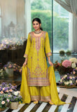 Elegant Yellow Chinnon Embroidered Short Shirt Set with Bottom & Dupatta