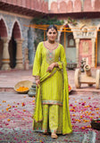 Lime Green Heavy Chinnon Palazzo Suit with Intricate Embroidery