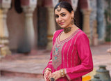 Embroidered Chinnon Palazzo Suit in Rani Pink