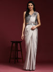 Elegant Imported Satin Saree with Sequin Work Blouse & Designer Belt (Dove Grey)