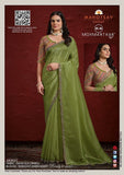 Enchanting Olive Green Crush Paper Silk Saree with Rangkat Embroidered Stitched Blouse