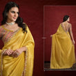 Elegant Yellow Crush Paper Silk Saree with Handwork and Stitched Embroidery Blouse