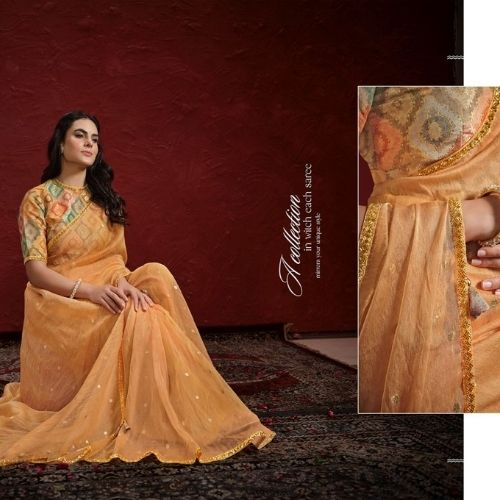 Elegant Yellow Crush Paper Silk Saree with Handwork and Rangkat Embroidered Blouse