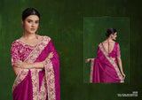 Fuchsia Pink Hand-Embroidered Habotai Silk Saree with Stitched Silk Blouse