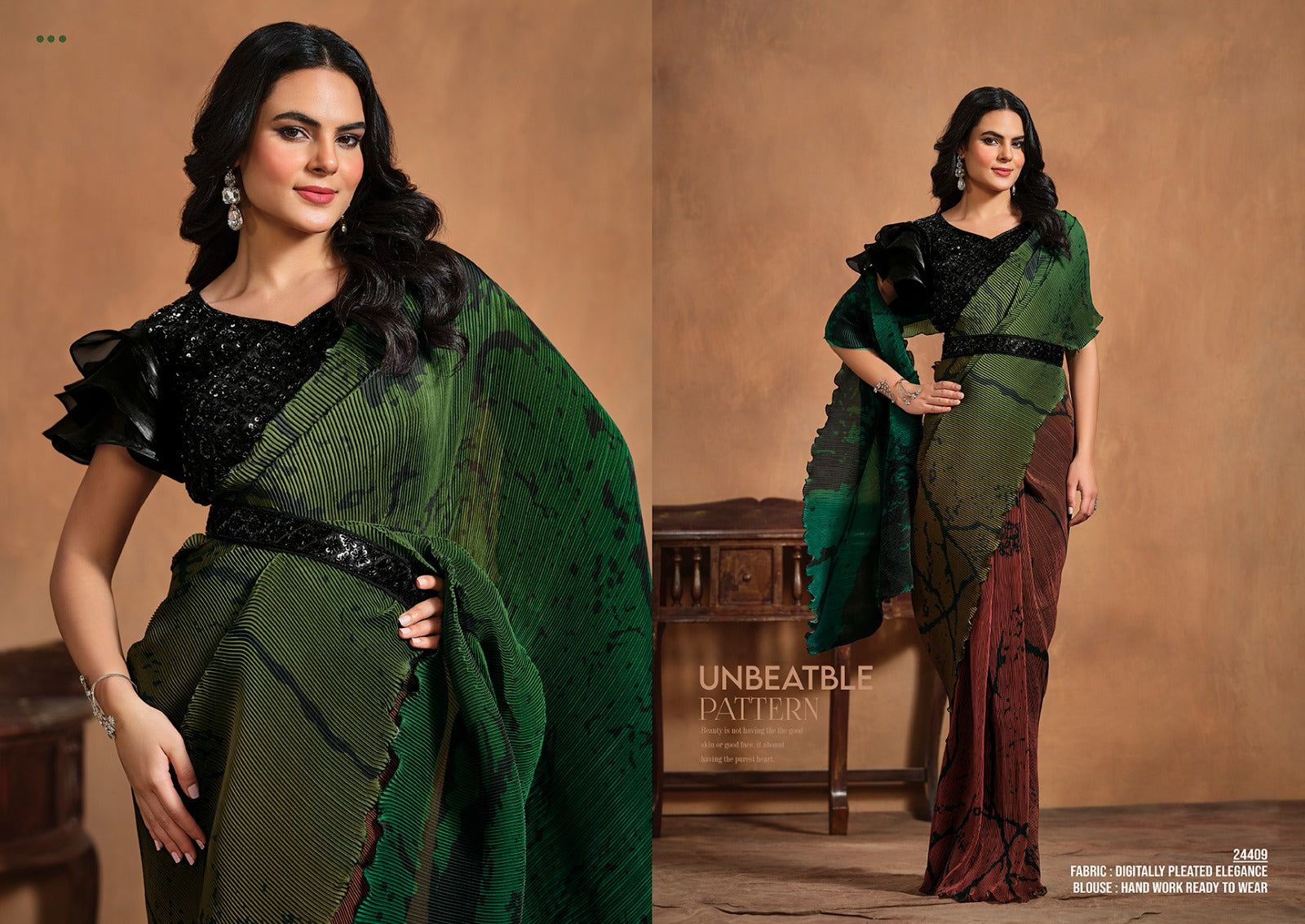 Exquisite Designer Silk Saree – Trendy Ethnic Wear for Weddings & Parties(Forest Green)