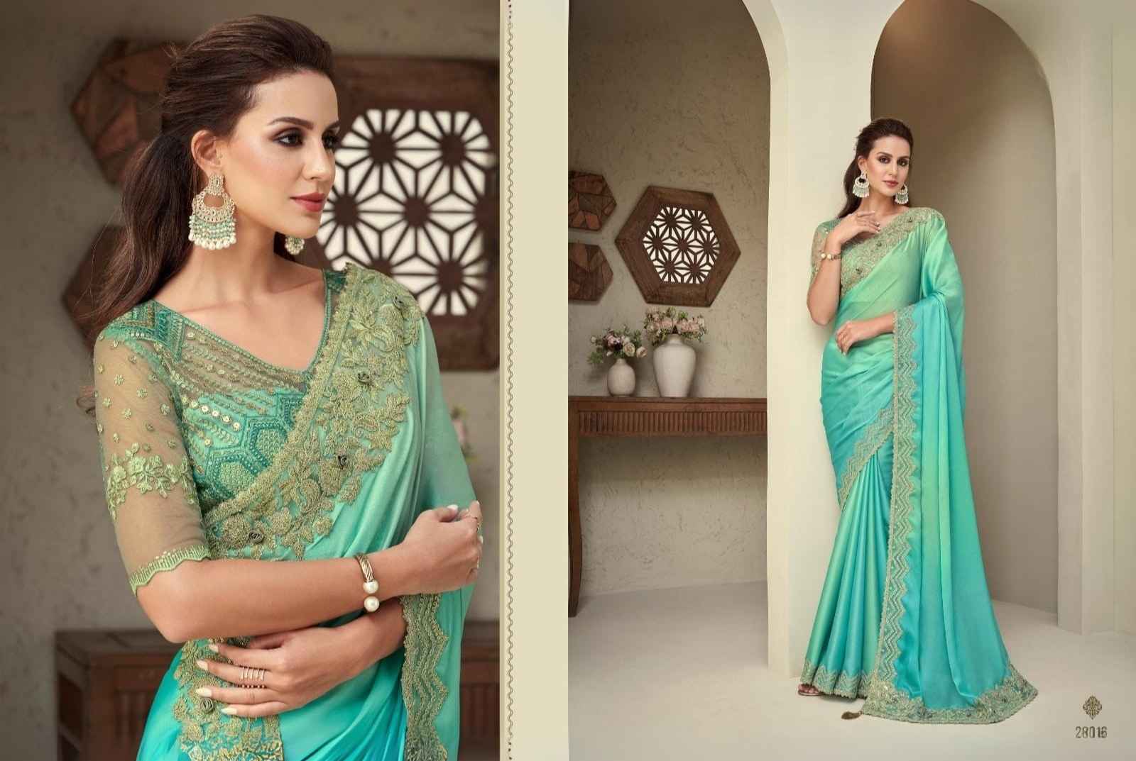 Aqua Green Virtual Silk Saree with Embroidered Border