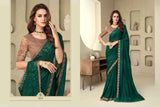 Emerald Green Silver Silk Pattern Saree with Embellished Blouse