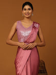 Elegant Imported Satin Saree with Sequin Work Blouse & Designer Belt (Vintage Rose)