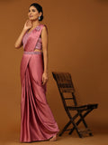 Elegant Imported Satin Saree with Sequin Work Blouse & Designer Belt (Vintage Rose)