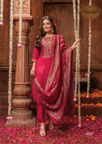 Graceful Red Viscose Nylon Embroidered Suit with Jacquard Dupatta