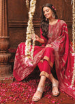 Graceful Red Viscose Nylon Embroidered Suit with Jacquard Dupatta