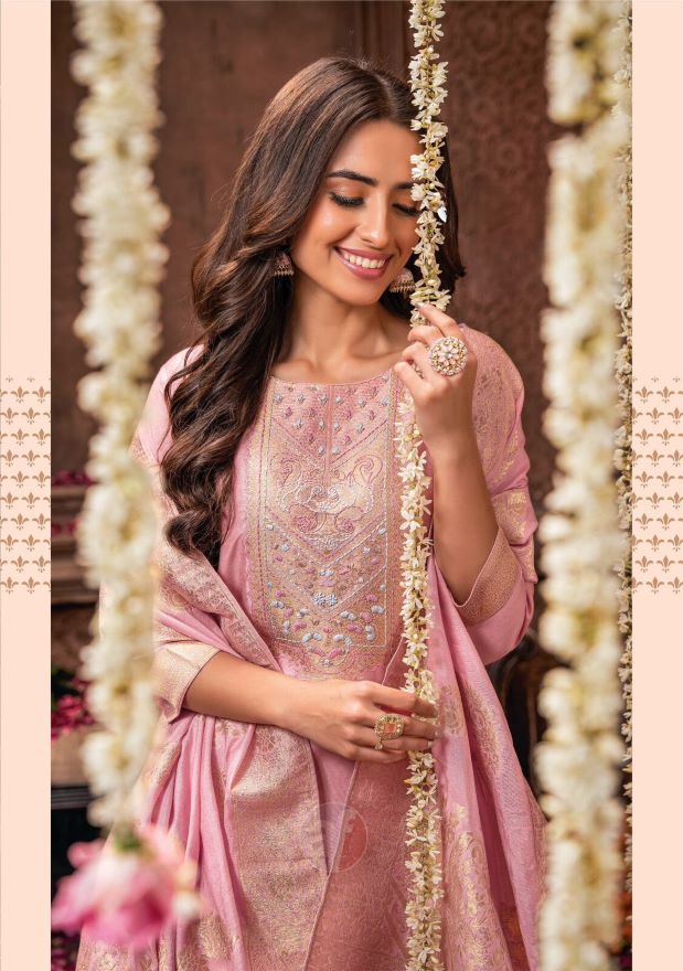 Elegant Light Pink Handwork Embroidered Suit with Jacquard Dupatta