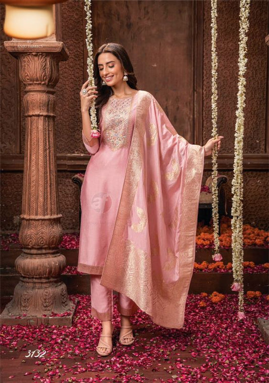 Elegant Light Pink Handwork Embroidered Suit with Jacquard Dupatta