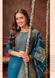 Regal Teal Blue Handwork Embroidered Suit with Jacquard Dupatta