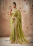 Olive Green Silk Saree with Intricate Embroidery