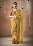 Mustard Organza Silk Saree with Intricate Embroidery