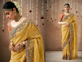 Mustard Organza Silk Saree with Intricate Embroidery