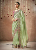 Light Green Organza Silk Saree with Embroidery