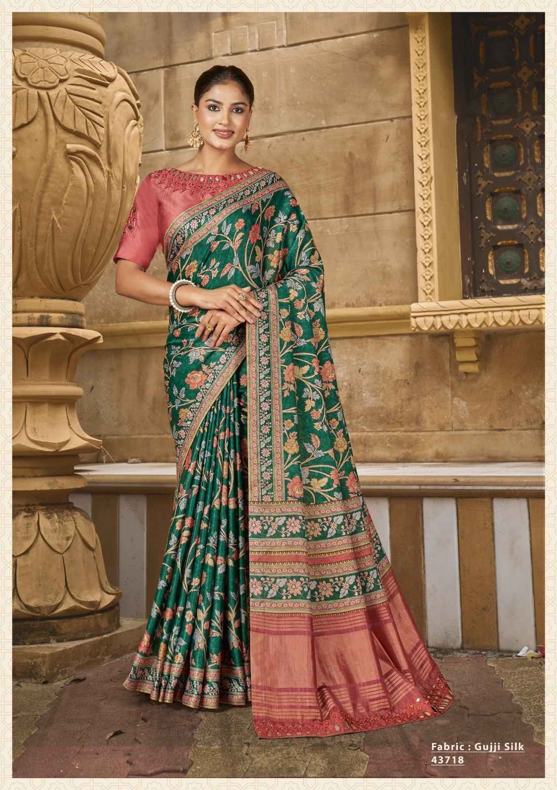 Elegant Forest Green Gajji Silk Saree – Timeless Grace & Luxurious Comfort