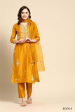 Mustard Yellow Muslin Embroidered Straight Kurta Set With Organza Dupatta