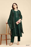 Elegant Green Muslin Embroidered Suit with Organza Dupatta