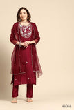 Elegant Maroon Muslin Embroidered Kurta Set