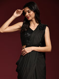 Elegant Imported Satin Saree with Sequin Work Blouse & Designer Belt (Black)