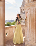 Elegant Viscose Chinon Silk Embroidered Skirt Set – Pastel Yellow