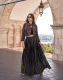 Luxe Black & Gold Viscose Chinon Silk Embroidered Skirt Set