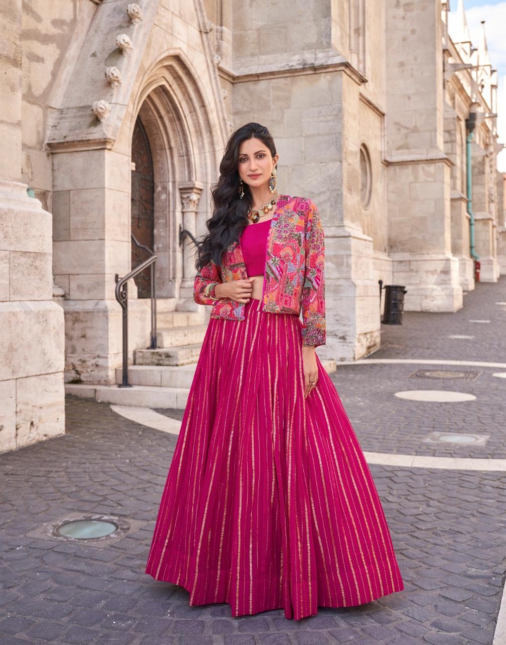 Luxurious Viscose Chinon Silk Embroidered Skirt Set – Royal Pink