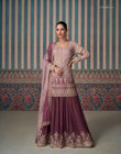 Elegant Mauve Georgette Embroidered Sharara Set