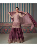 Elegant Mauve Georgette Embroidered Sharara Set