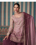 Elegant Mauve Georgette Embroidered Sharara Set