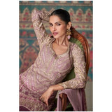 Elegant Mauve Georgette Embroidered Sharara Set