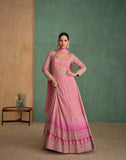 Elegant Baby Pink Swarovski Embroidered Georgette Gown with Dupatta