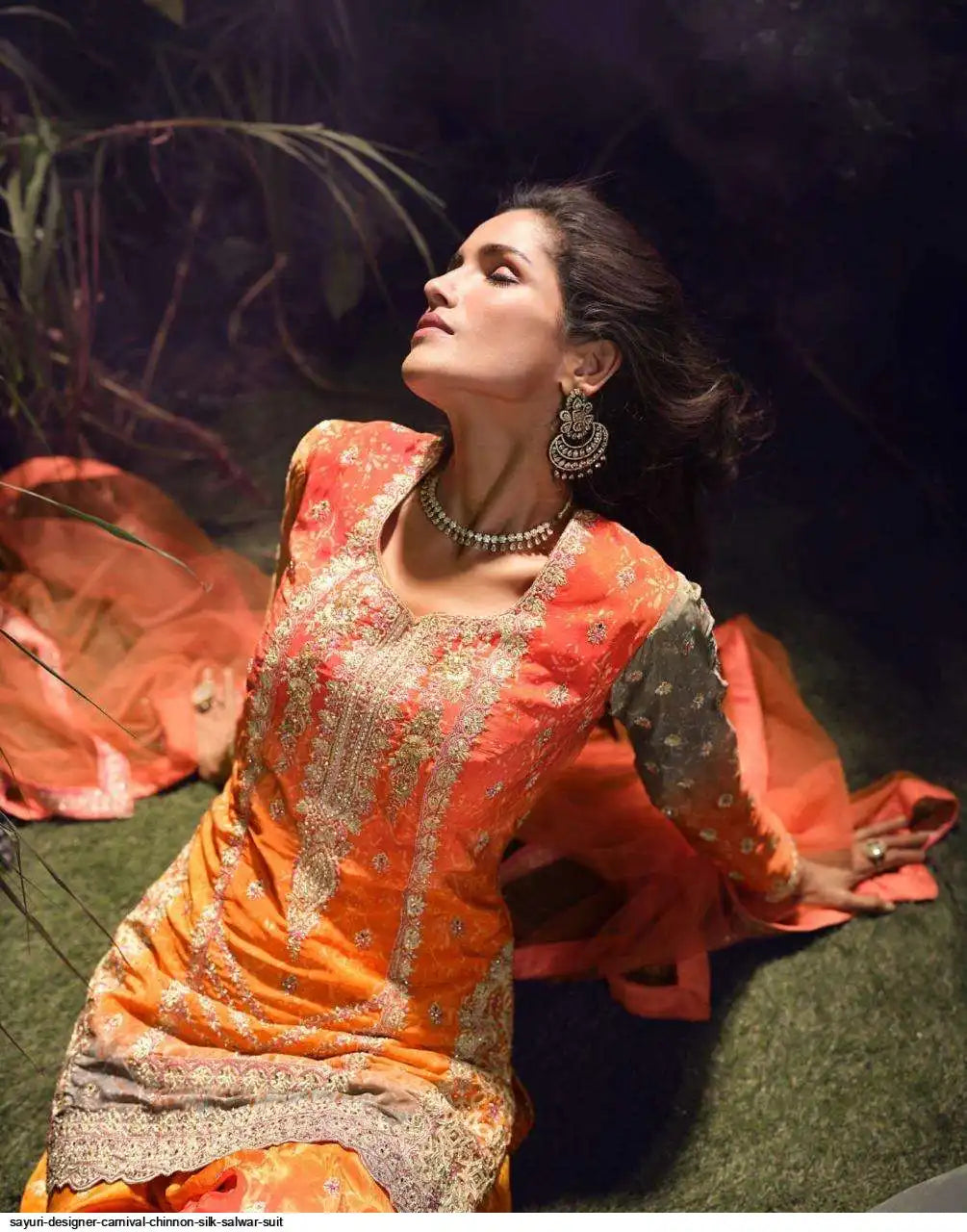 Ready-to-Wear Chinon Silk Embroidered Suit with Mirror Work and Net Dupatta