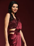 Elegant Imported Satin Saree with Sequin Work Blouse & Designer Belt (Ruby Red)