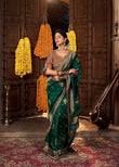 Regal Emerald Green Pure Silk Weaving Saree with Contrast Embroidered Blouse