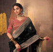 Majestic Black Pure Silk Weaving Saree with Contrast Embroidered Blouse