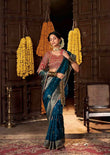 Royal Blue Pure Silk Weaving Saree with Contrast Embroidered Blouse