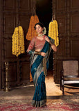 Royal Blue Pure Silk Weaving Saree with Contrast Embroidered Blouse